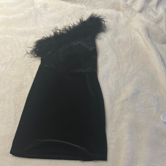 Lulu's Black Feather Accent Dress - Picture 1 of 3
